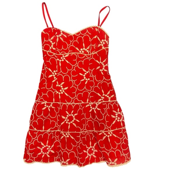 🌺 Nanette Lepore Red Floral Embroidered‎ Mini Dress Women’s 2 - Picture 2 of 6